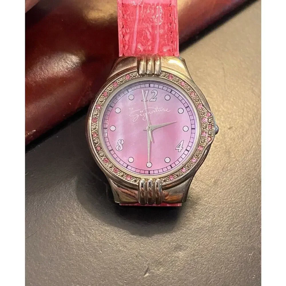 Women's 36mm Silver Tone Signature Watch, Laender Face and Crystal Accents